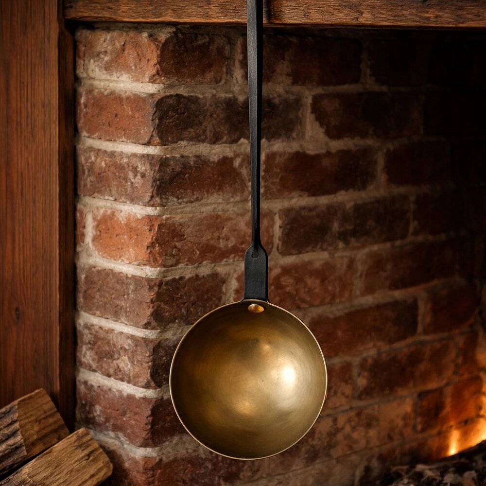 Hand-Forged Wrought Iron & Brass Kitchen Ladle Dipper w/ Hanger